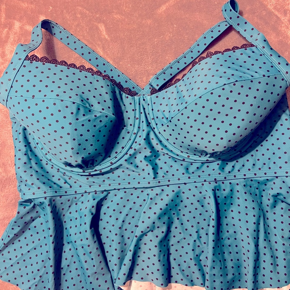 Terra and Sky tankini top, 1X, aqua and black